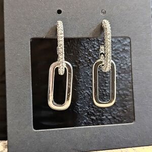 Silver Double Loop Rhinestone Crystal Drop Dangle Stud Earrings Quiet Luxury